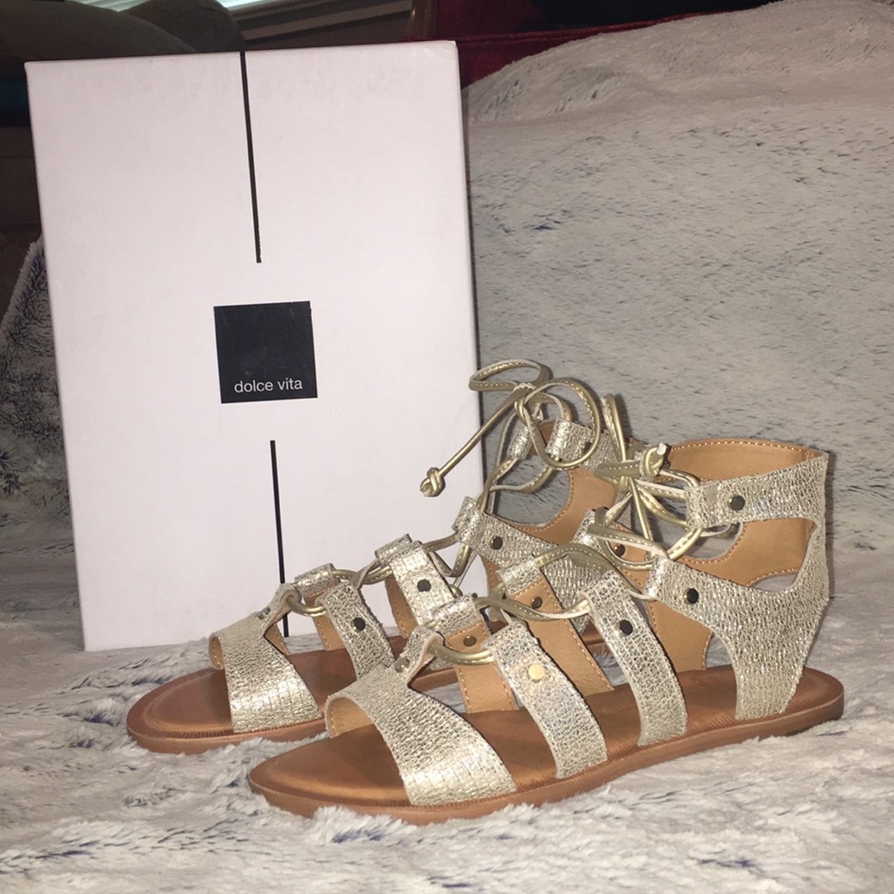 Dolce Vita Gold Leather Gladiator Sandals NIB